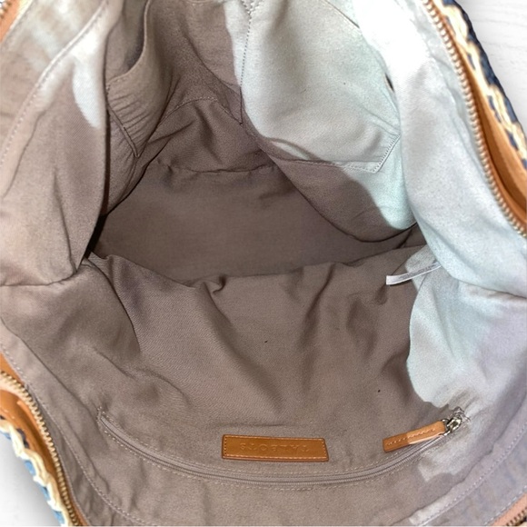 Talbots 🪢 Raffia Straw Tote Bag Navy w/ Tan Leather Straps & Tassel - Picture 10 of 14